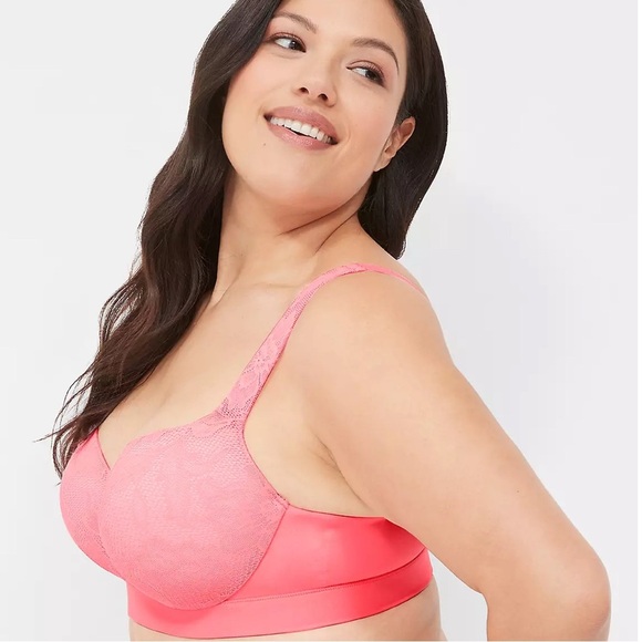 Cacique Lightly Lined Balconette Mesh Lace Overlay Underwire Pink Bra 44i ( 6D ) - Picture 2 of 16